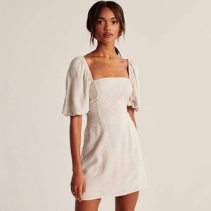 Abercrombie & Fitch Linen Puff Sleeve Dress